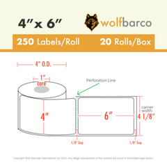 4″x6″ Direct Thermal Shipping Labels 250/Roll For Zebra Eltron LP2844 ZP450 UPS