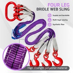 Four Leg Bridle Web Sling 5ft 6600lbs Lifting Slings with G80 Grab Hooks