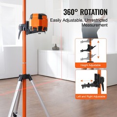VEVOR Laser Level Tripod 1/4″-20 & 5/8″-11 Thread 40.94-133.85 in Height Adjust