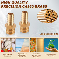 5pcs Brass Hose Barb Fittings 1/2 Inch to 1/2 Inch NPT Male Thread Adapter Conne