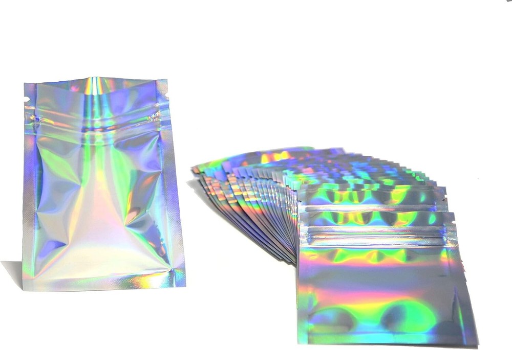 Resealable Zip Foil Storage Bags Holographic Iridescent | Food, Jewelry 4×6 [50]