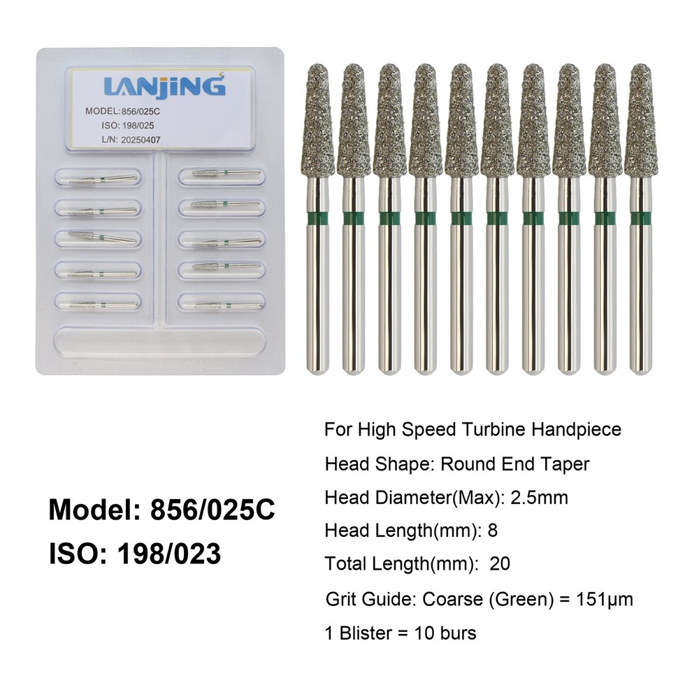 Dental Diamond Burs Round End Taper Diamond Bur Coarse Fine FG High Speed 856