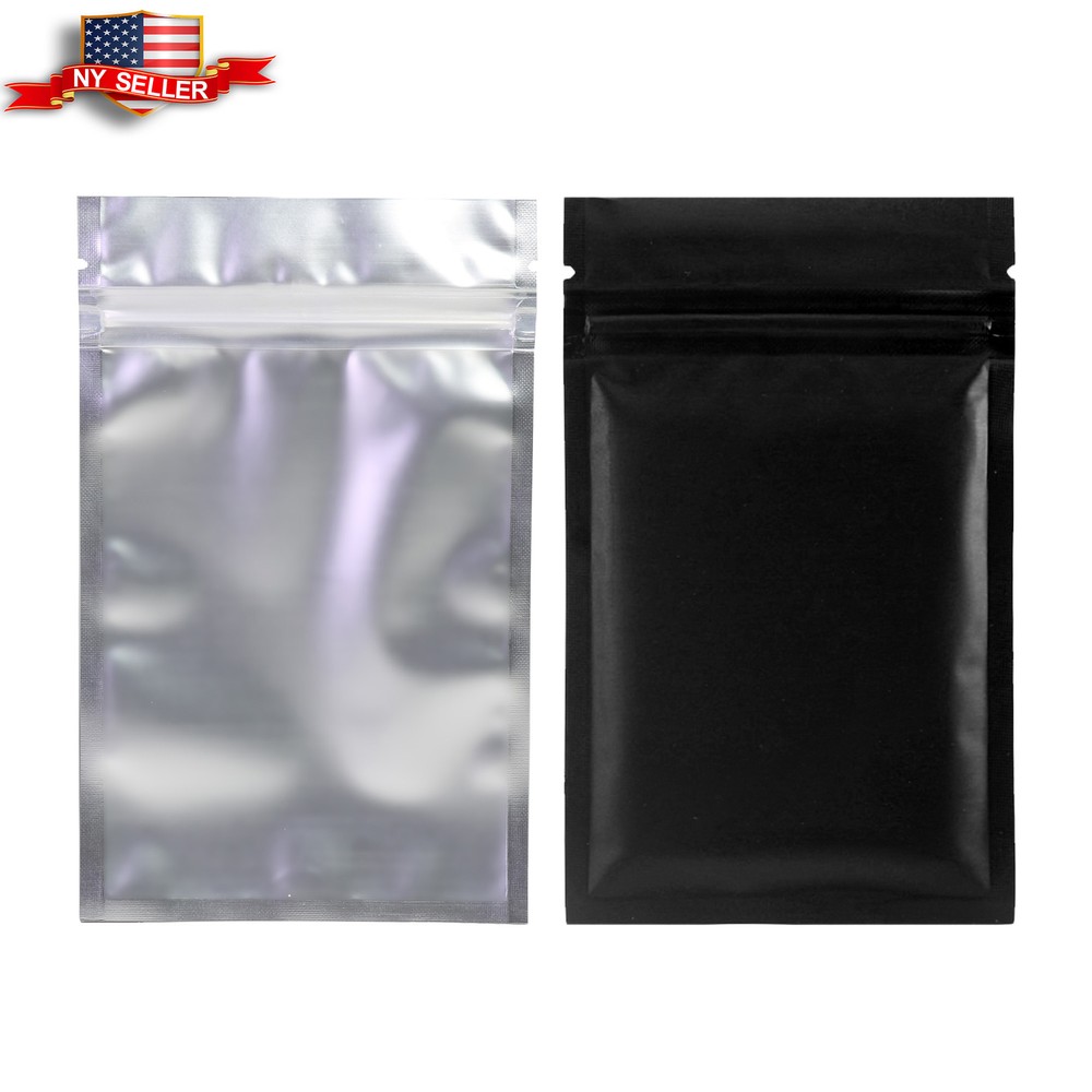 100 Flat Clear/Silver/Black Metallized Foil Resealable Bags 8.5x13cm (3.3×5.1″)