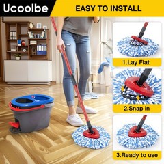 Ucoolbe Spin Mop Replacement Heads 4 +1 Brush(2 Tanks System), Blue