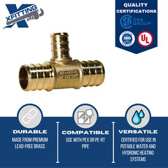 25 PIECES 3/4″ X 3/4″ X 1/2″ PEX TEE BRASS CRIMP FITTINGS ( LEAD FREE )