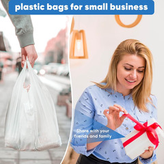 200 White Plastic Shopping Bags Handles Grocery T-Shirt Bag Bulk Heavy Duty