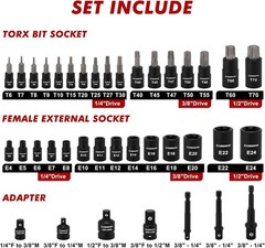 71 PCS Master Hex & Torx Bit Socket Set, 1/4″ & 3/8″ & 1/2″ Drive Metric/SAE