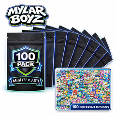 100 Pack 1g Mylar Bags (3” x 3.5”) Assorted Random Designs Packaging Pouches