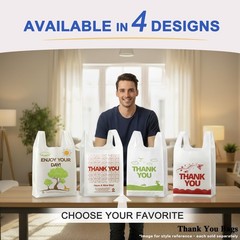 YoYoRain White Thank you T shirt bag, Grocery shopping bag Large,
