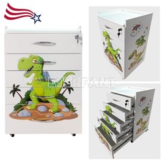 5-Drawer Cartoon Trolley Cart Acrylic Acrylic Mobile Wooden Cabinet Rolling Cart