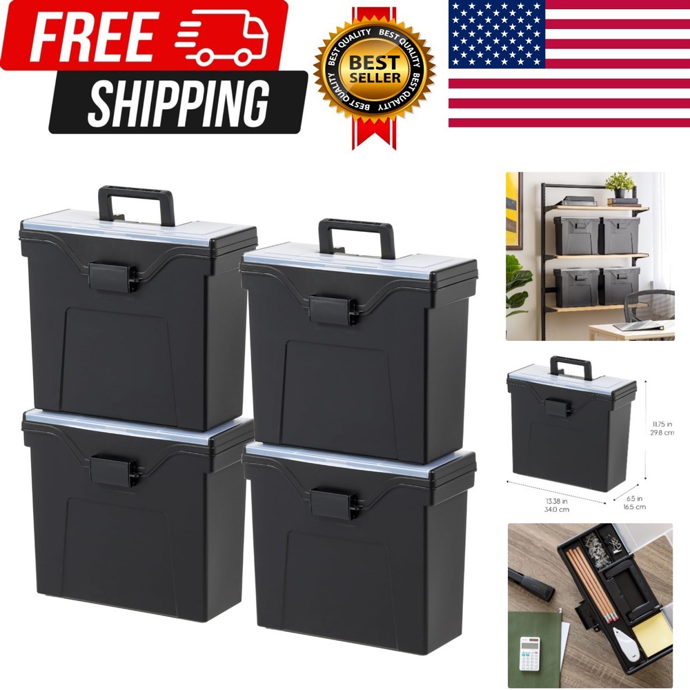 Slim Portable Letter/Legal File Tote Box, 4 Pack, BPA-Free Plastic Storage Bi…