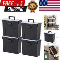 Slim Portable Letter/Legal File Tote Box, 4 Pack, BPA-Free Plastic Storage Bi…