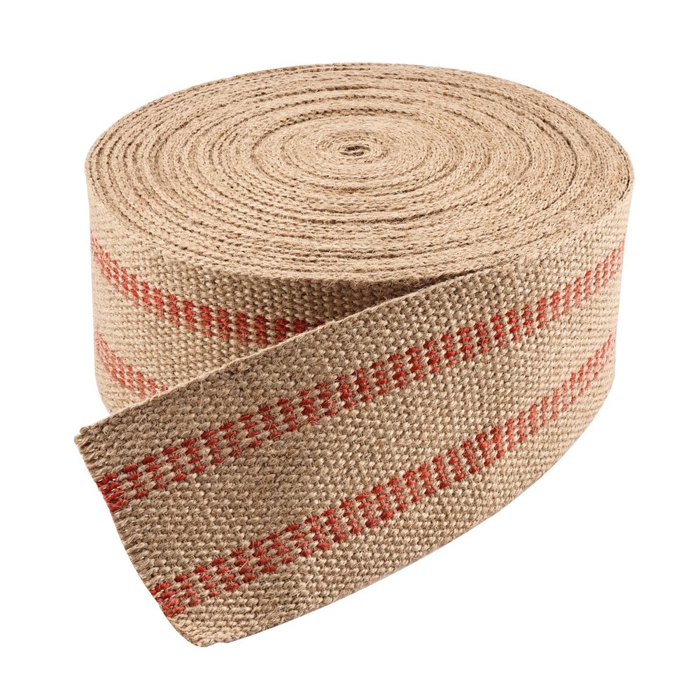 YaeCCC Craft Jute Webbing Tape, 20 Yards Width 3.5″ Roll Natural Burlap Red L…