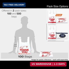 100 Pcs White Thank You Bags T Shirt Bags To Go Grocery Reusable Disposable FAST