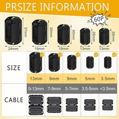 25Pcs Ferrite Chokes Ferrite Beads Snap on RFI EMI Noise Suppressor Cable Clip