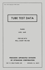 1967 Precision Supplementary Tube Test Data for 640 and 660 Tube Testers
