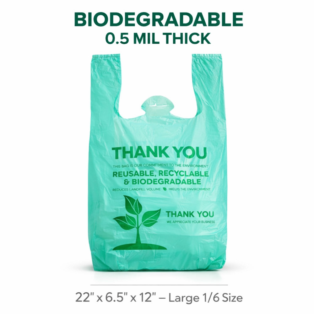 Biodegradable T-Shirt Grocery Shopping Bags Large 22×6.5×12 0.5 Mil Pick Qty