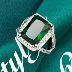 Vsoruln Emerald Halo 925 Sterling Silver Emerald Ring Cocktail Rings Square Cut