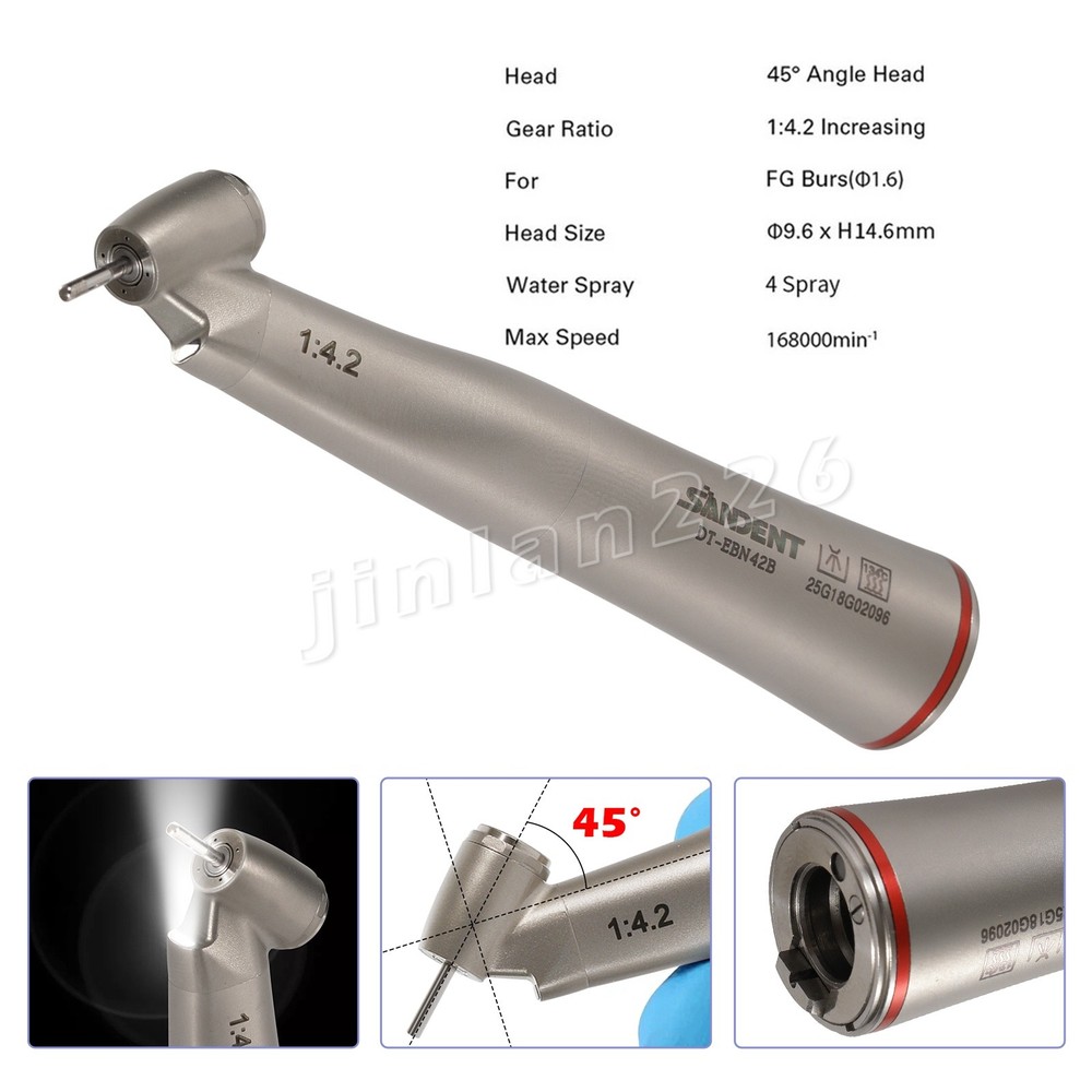 Dental Optic Fiber 1:4.2 Increasing Handpiece 45°Angle Fit FG 1.6mm burs For NSK