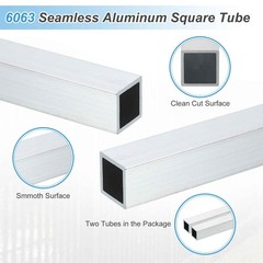 Aluminum Square Tubing 1.5×1.5×16 Inch 0.08 Wall 6063 Metal Profile 2 PCS