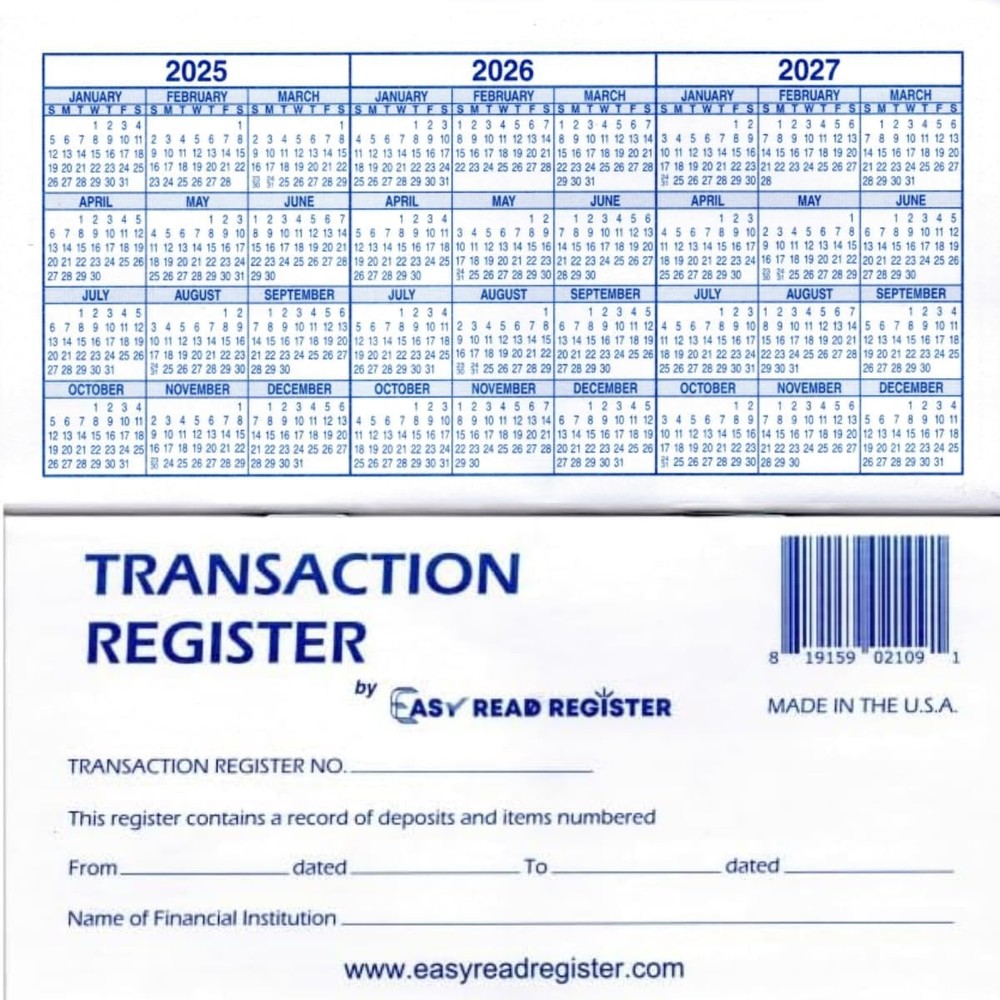 12 Checkbook Transaction Registers 2025-2026-2027 Calendars Check Book Bank …