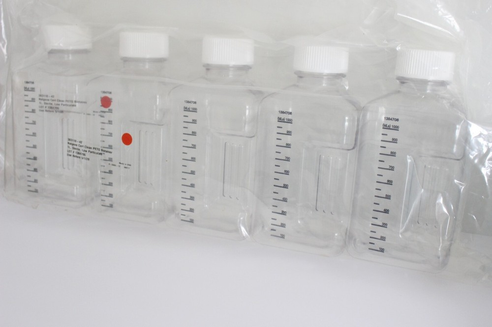 5 pack 1L Nalgene PETG Certified Clean Biotainer Bottle 383110-42 NEW