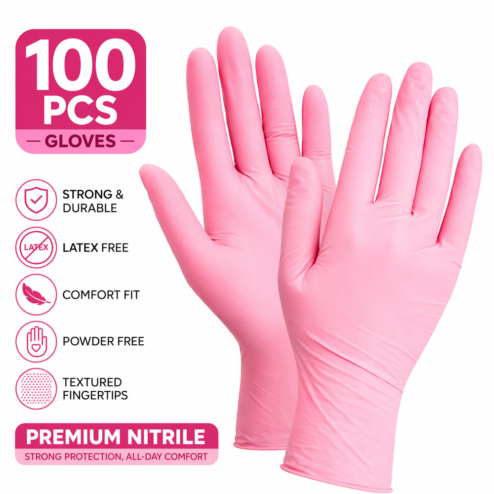 Rose Pink Nitrile Exam Gloves – Fast Ship – Powder & Latex Free (Medical Grade)