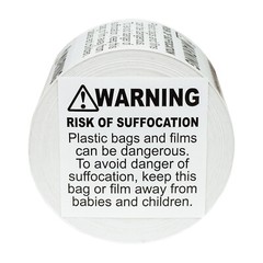 SUFFOCATION WARNING Labels/Stickers (2 x 2) – FBA Approved – (2) Rolls of 500