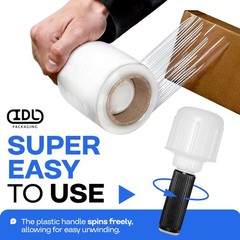 IDL Packaging 3″ Stretch Wrap Mini Roll, 700 feet, Rolls + Handle, Clear