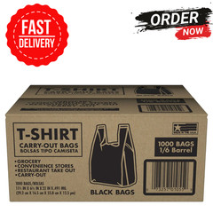 Black T-Shirt Carryout Bags, 11.5″ x 6.5″ x 22″ 1000 ct.
