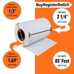 (5 Rolls) 2 1/4 x 85 Thermal Paper Receipt Rolls 2.25 x 85 ft, 5 ROLLS, white