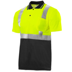 Hi-Vis Safety Workwear Short Sleeve Polo Shirt Top Reflective Tape Two tone