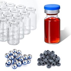 100pcs 10ml Vials Glass Clear with Plastic-Aluminum Caps and Rubber Stoppers USA