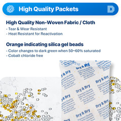 500 gram X 10 PK “Dry & Dry” Food Grade Orange Indicating Silica Gel Packets