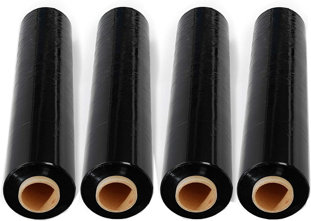 80 GAUGE – 4 Rolls Black Shrink Wrap Stretch Film 18″ X 1000′ Total 4000 FT