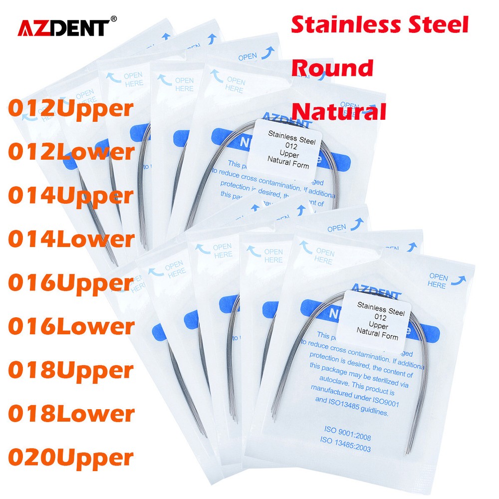 AZDENT Dental Orthodontic Stainless Steel Arch Wire Round Nature Form 10pcs/pack