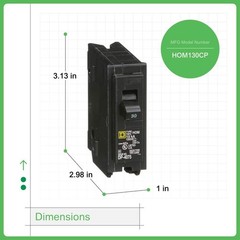 Homeline 30 Amp One-Pole Circuit Breaker HOM130CP, Square D Breakers 120/240 VAC