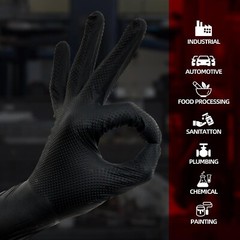 8-mil Heavy Duty Black Industrial Nitrile Gloves With Raised Diamond Texture