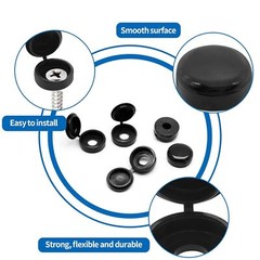 Black Screw Caps w/ Flip Tops Hinged Covers for Phillips Screws Waterproof 50pcs