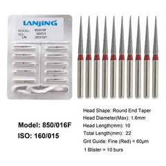 Dental Diamond Burs Football Round End Taper Coarse Fine FG High Speed 856 850