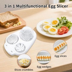 3-in-1 Egg Slicer for Hard Boiled Eggs, Multiple Slice 7.9×5.7×1.57in, White