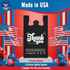 1000 Black Thank You T-Shirt Bags 12″ x 6.5″ x 21″ Plastic Grocery Shopping Bags