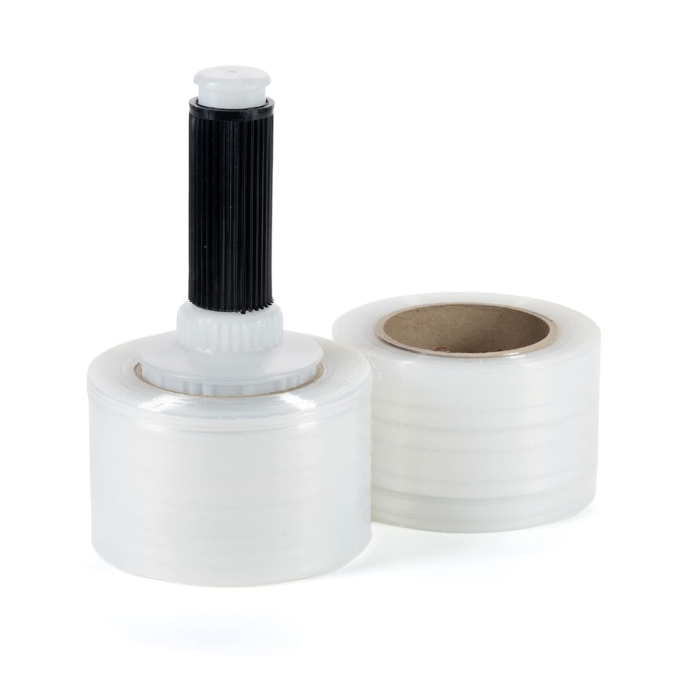 IDL Packaging 3″ Stretch Wrap Mini Roll, 700 feet, Rolls + Handle, Clear