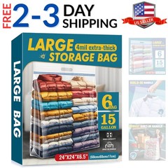 15 Gallon Large Storage Bags, 24″ x 24″ Clear Plastic Zipper Bags with Handle…