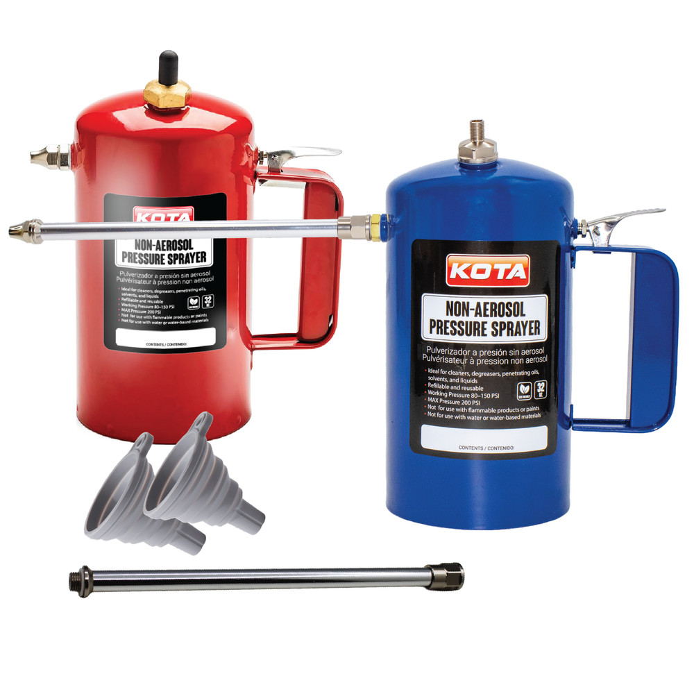 KOTA Non-Aerosol Pressure Sprayer, Refillable Bottle, 32oz Color: Red & Blue