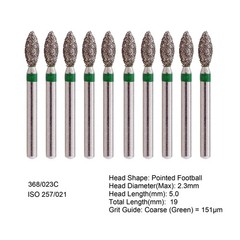 Dental Diamond Bur FG 368/023C 368/023F Egg Football High Speed Coarse Fine Grit