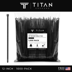 1000-Pack Premium 12″ Inch Black Nylon Zip Ties, 60 lbs, UV Resistant, 4.8mm