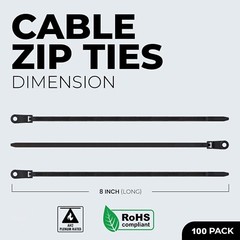 100 Pieces 8″ UV Black Nylon Cable Zip Ties Strong with Screw Down Hole