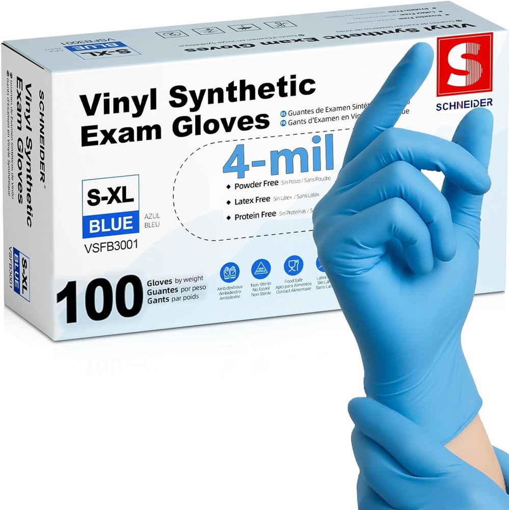 Vinyl Synthetic Exam Gloves, 4 Mil, Latex Free Disposable Gloves for Medical