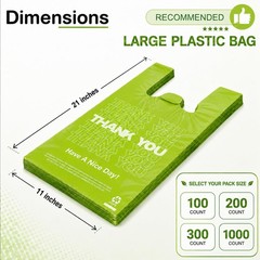 YoYoRain 100 Pack “Thank You” TShirt Bags – Green Plastic Shopping Bags with …